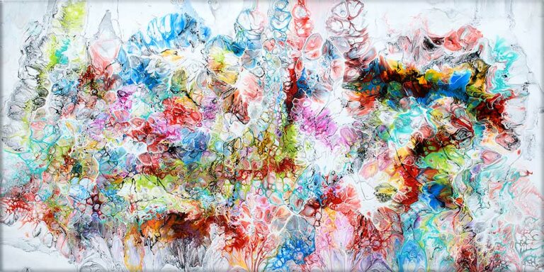 Handgemaltes abstraktes Wandbild in trendigen Farben Fusion V 70x140 cm