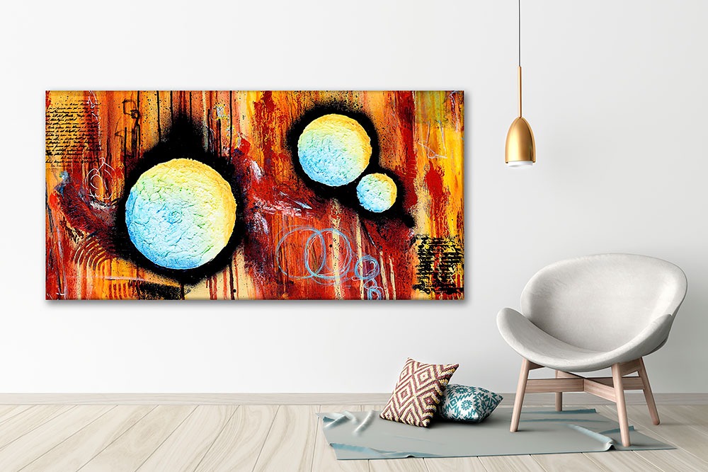 Abstrakte Leinwandbilder für die Wände im Wohnzimmer Sphere II 70x140 cm