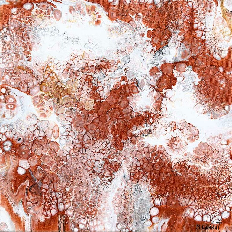 Kleine abstrakte Malerei mit reflektierenden Kupferfarben Precious VI 40x40 cm