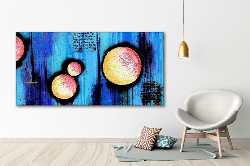 Premium große Bilder auf Leinwand XXL in blauen und orangen Farben Sphere I 70x140 cm