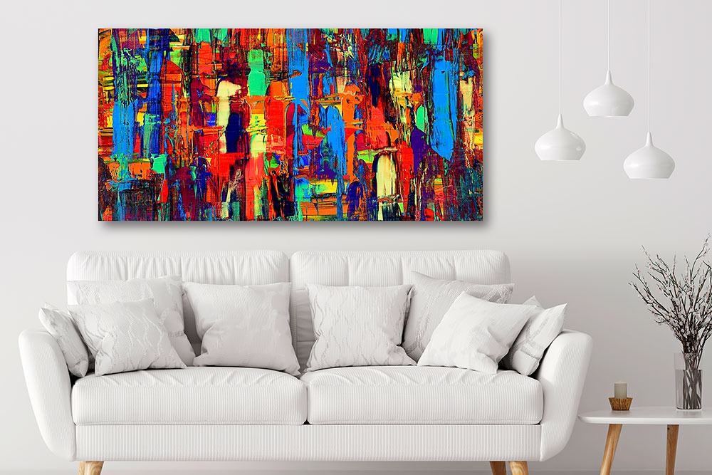 Farbenfreudiges Leinwandbild mit abstrakter Kunst für die Wände Fireflies I 70x140 cm