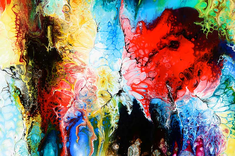 Details aus einem abstrakten Gemälde in tollen Farben Elevation IV 70x140 cm