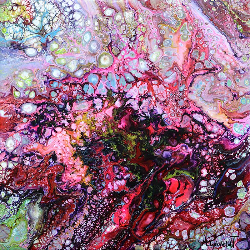 Kleines Wandbild mit Farben in Rot und Pink Passion I 30x30 cm