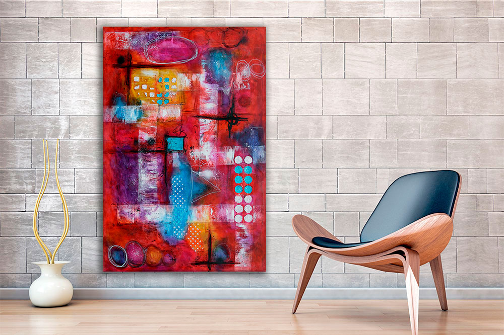 Leinwandbild XXL in Rot für das Wohnzimmer Intuition I 100x150 cm