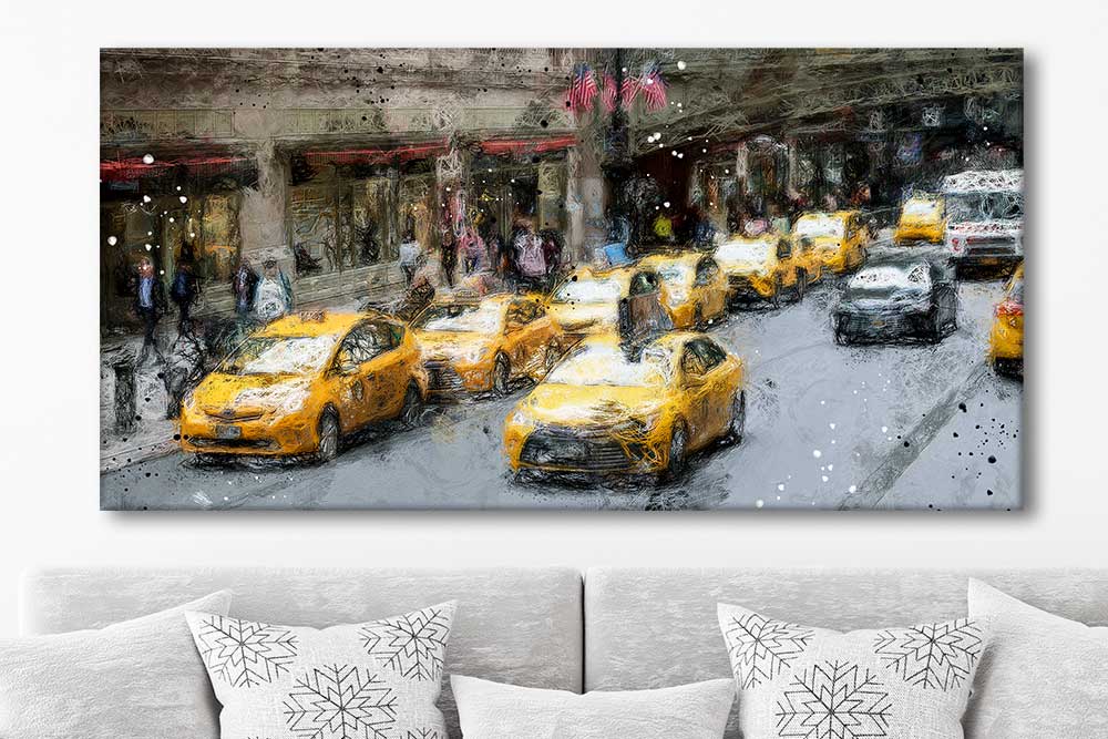 Digitale Kunst Yellow Taxi für Wohnzimmer New York V