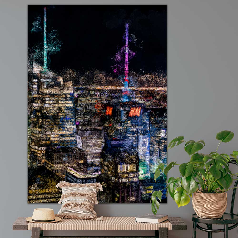 Poster Skyline von New York bei Nacht für die Wand